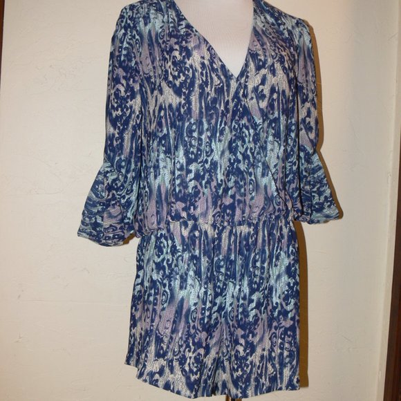 BCBG MAXAZRIA ikat Print Blue Romper - Picture 2 of 7